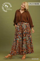 Umgee Paisley Print Wide Leg Plus Size Pants in Brown Mix-Curvy/Plus Bottoms-Umgee-Deja Nu Boutique, Women's Fashion Boutique in Lampasas, Texas