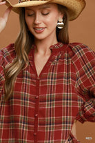 Umgee Plaid Button Front Relaxed Blouse in Red-Tops-Umgee-Deja Nu Boutique, Women's Fashion Boutique in Lampasas, Texas