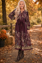 Umgee Abstract Print Tie Waist Midi Dress in Plum-Midi Dresses-umgee-Deja Nu Boutique, Women's Fashion Boutique in Lampasas, Texas