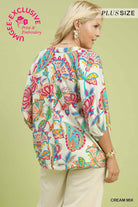 Umgee Paisley Print V-Neck Top - Cream Mix-Curvy/Plus Blouses-Umgee-Deja Nu Boutique, Women's Fashion Boutique in Lampasas, Texas