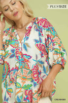 Umgee Paisley Print V-Neck Top - Cream Mix-Curvy/Plus Blouses-Umgee-Deja Nu Boutique, Women's Fashion Boutique in Lampasas, Texas