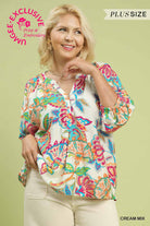Umgee Paisley Print V-Neck Top - Cream Mix-Curvy/Plus Blouses-Umgee-Deja Nu Boutique, Women's Fashion Boutique in Lampasas, Texas
