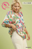 Umgee Paisley Print V-Neck Top - Cream Mix-Curvy/Plus Blouses-Umgee-Deja Nu Boutique, Women's Fashion Boutique in Lampasas, Texas