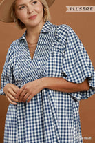Umgee Plus Denim Blue Puff Sleeve Plaid Midi Dress-Curvy/Plus Dresses-Umgee-Deja Nu Boutique, Women's Fashion Boutique in Lampasas, Texas