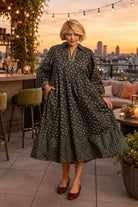 Umgee Plus Floral Mix Media Print Midi Dress Olive-Curvy/Plus Dresses-Umgee-Deja Nu Boutique, Women's Fashion Boutique in Lampasas, Texas
