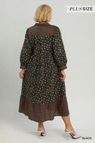Umgee Plus Floral Mix Media Print Midi Dress – Black-Curvy/Plus Dresses-Umgee-Deja Nu Boutique, Women's Fashion Boutique in Lampasas, Texas