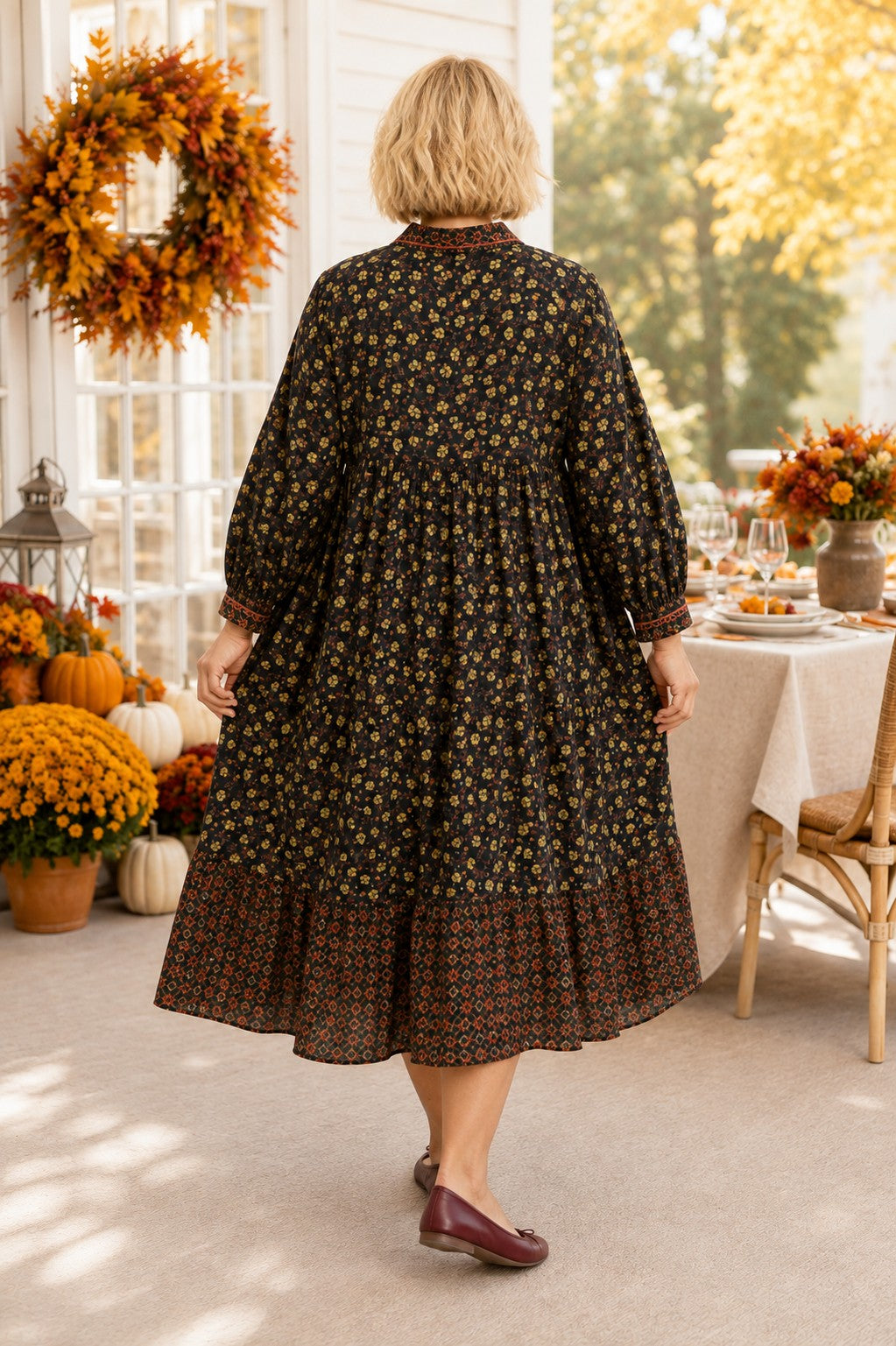 Umgee Plus Floral Mix Media Print Midi Dress – Black-Curvy/Plus Dresses-Umgee-Deja Nu Boutique, Women's Fashion Boutique in Lampasas, Texas