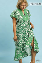 Umgee Plus Green Abstract Two Tone Print Midi Dress-Curvy/Plus Dresses-Umgee-Deja Nu Boutique, Women's Fashion Boutique in Lampasas, Texas