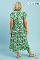 Umgee Plus Green Abstract Two Tone Print Midi Dress-Curvy/Plus Dresses-Umgee-Deja Nu Boutique, Women's Fashion Boutique in Lampasas, Texas