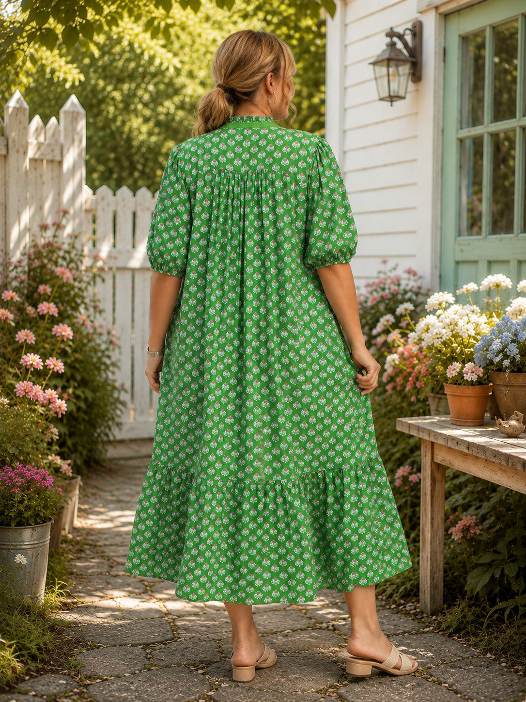 Umgee Plus Green Mix Floral Print Button Down Midi Dress-Curvy/Plus Dresses-umgee-Deja Nu Boutique, Women's Fashion Boutique in Lampasas, Texas