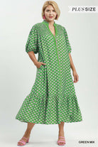 Umgee Plus Green Mix Floral Print Button Down Midi Dress-Curvy/Plus Dresses-umgee-Deja Nu Boutique, Women's Fashion Boutique in Lampasas, Texas