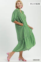 Umgee Plus Green Mix Floral Print Button Down Midi Dress-Curvy/Plus Dresses-umgee-Deja Nu Boutique, Women's Fashion Boutique in Lampasas, Texas