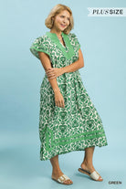 Umgee Plus Green Abstract Two Tone Print Midi Dress-Curvy/Plus Dresses-Umgee-Deja Nu Boutique, Women's Fashion Boutique in Lampasas, Texas