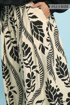 Umgee Plus Tropical Leaf Print Wide Leg Pants – Cream/Black-Curvy/Plus Bottoms-Umgee-Deja Nu Boutique, Women's Fashion Boutique in Lampasas, Texas
