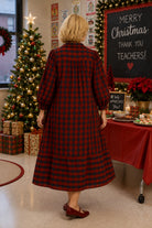 Umgee Red & Navy Checkered Midi Dress Plus Size-Curvy/Plus Dresses-umgee-Deja Nu Boutique, Women's Fashion Boutique in Lampasas, Texas
