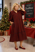 Umgee Red & Navy Checkered Midi Dress Plus Size-Curvy/Plus Dresses-umgee-Deja Nu Boutique, Women's Fashion Boutique in Lampasas, Texas
