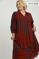 Umgee Red & Navy Checkered Midi Dress Plus Size-Curvy/Plus Dresses-umgee-Deja Nu Boutique, Women's Fashion Boutique in Lampasas, Texas
