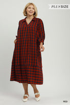 Umgee Red & Navy Checkered Midi Dress Plus Size-Curvy/Plus Dresses-umgee-Deja Nu Boutique, Women's Fashion Boutique in Lampasas, Texas