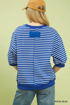 Umgee Royal Blue Striped Puff Sleeve Pullover Top-Tops-Umgee-Deja Nu Boutique, Women's Fashion Boutique in Lampasas, Texas
