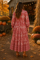 Umgee Rust Border Print Ruffled Maxi Dress - Plus Size-Curvy/Plus Dresses-Umgee-Deja Nu Boutique, Women's Fashion Boutique in Lampasas, Texas