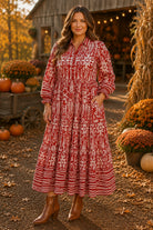 Umgee Rust Border Print Ruffled Maxi Dress - Plus Size-Curvy/Plus Dresses-Umgee-Deja Nu Boutique, Women's Fashion Boutique in Lampasas, Texas