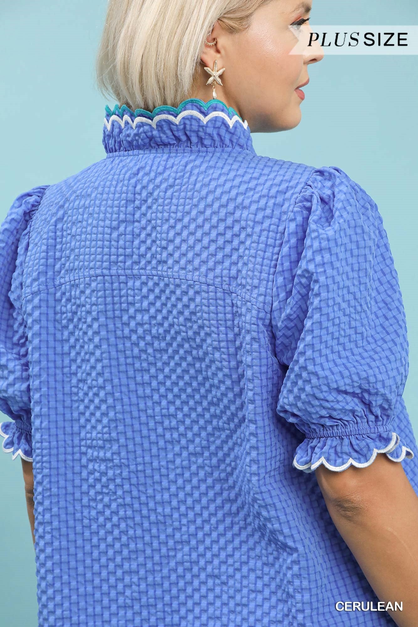 Umgee Textured Puff Sleeve Plus Top Cerulean-Curvy/Plus Blouses-Umgee-Deja Nu Boutique, Women's Fashion Boutique in Lampasas, Texas