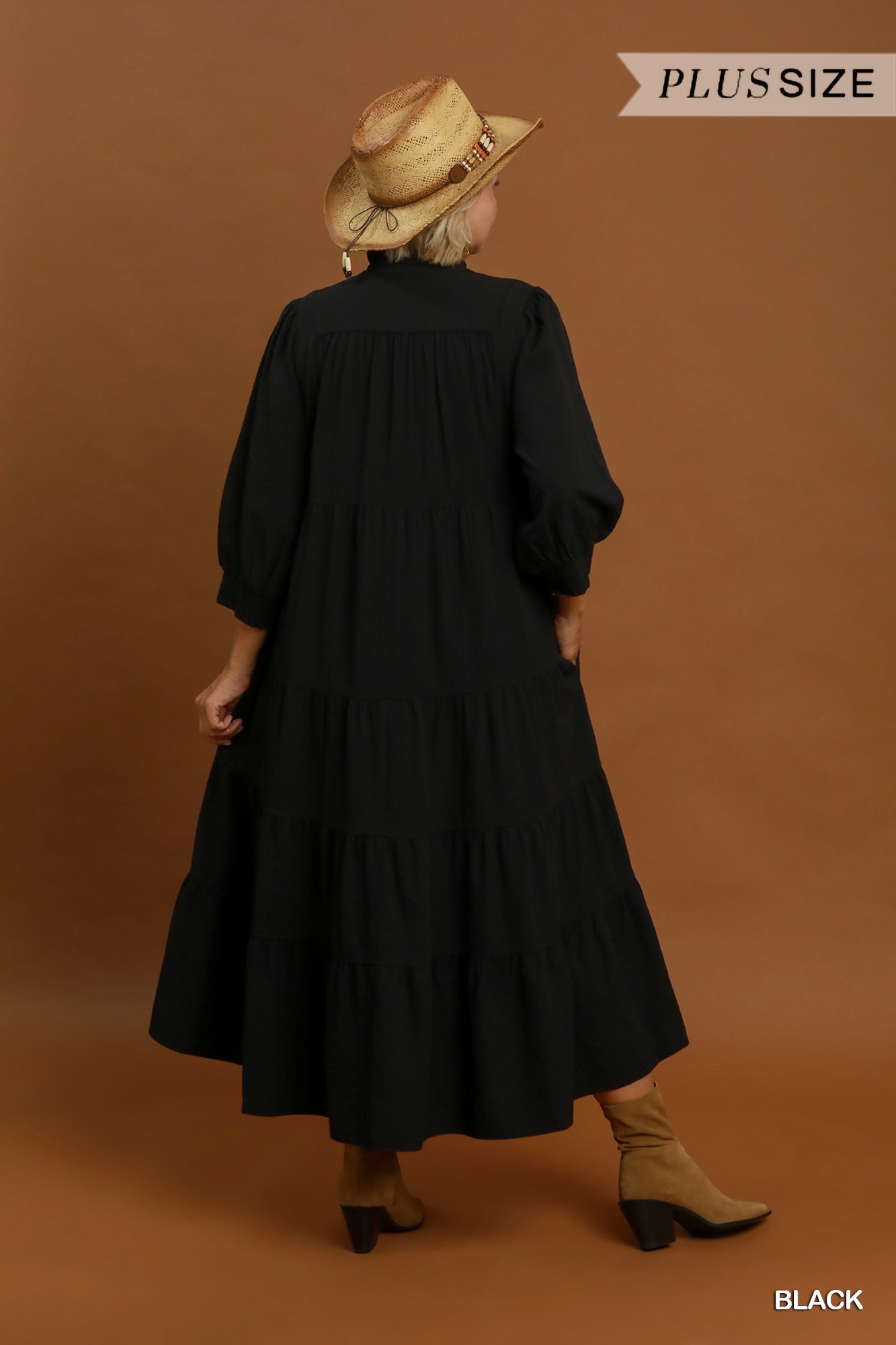Umgee Seersucker Tiered Maxi Dress Plus Size – Black-Curvy/Plus Dresses-umgee-Deja Nu Boutique, Women's Fashion Boutique in Lampasas, Texas