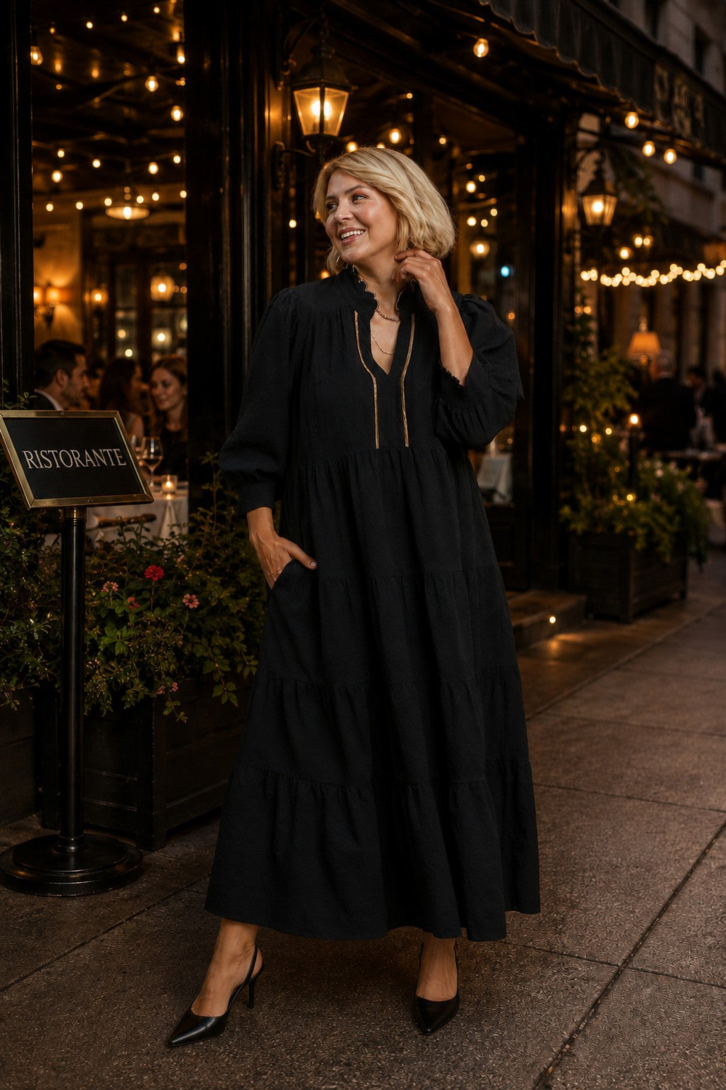 Umgee Seersucker Tiered Maxi Dress Plus Size – Black-Curvy/Plus Dresses-umgee-Deja Nu Boutique, Women's Fashion Boutique in Lampasas, Texas