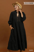 Umgee Seersucker Tiered Maxi Dress Plus Size – Black-Curvy/Plus Dresses-umgee-Deja Nu Boutique, Women's Fashion Boutique in Lampasas, Texas