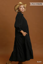 Umgee Seersucker Tiered Maxi Dress Plus Size – Black-Curvy/Plus Dresses-umgee-Deja Nu Boutique, Women's Fashion Boutique in Lampasas, Texas
