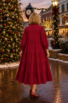 Umgee Seersucker Tiered Maxi Dress Plus Size – Crimson-Curvy/Plus Dresses-Umgee-Deja Nu Boutique, Women's Fashion Boutique in Lampasas, Texas