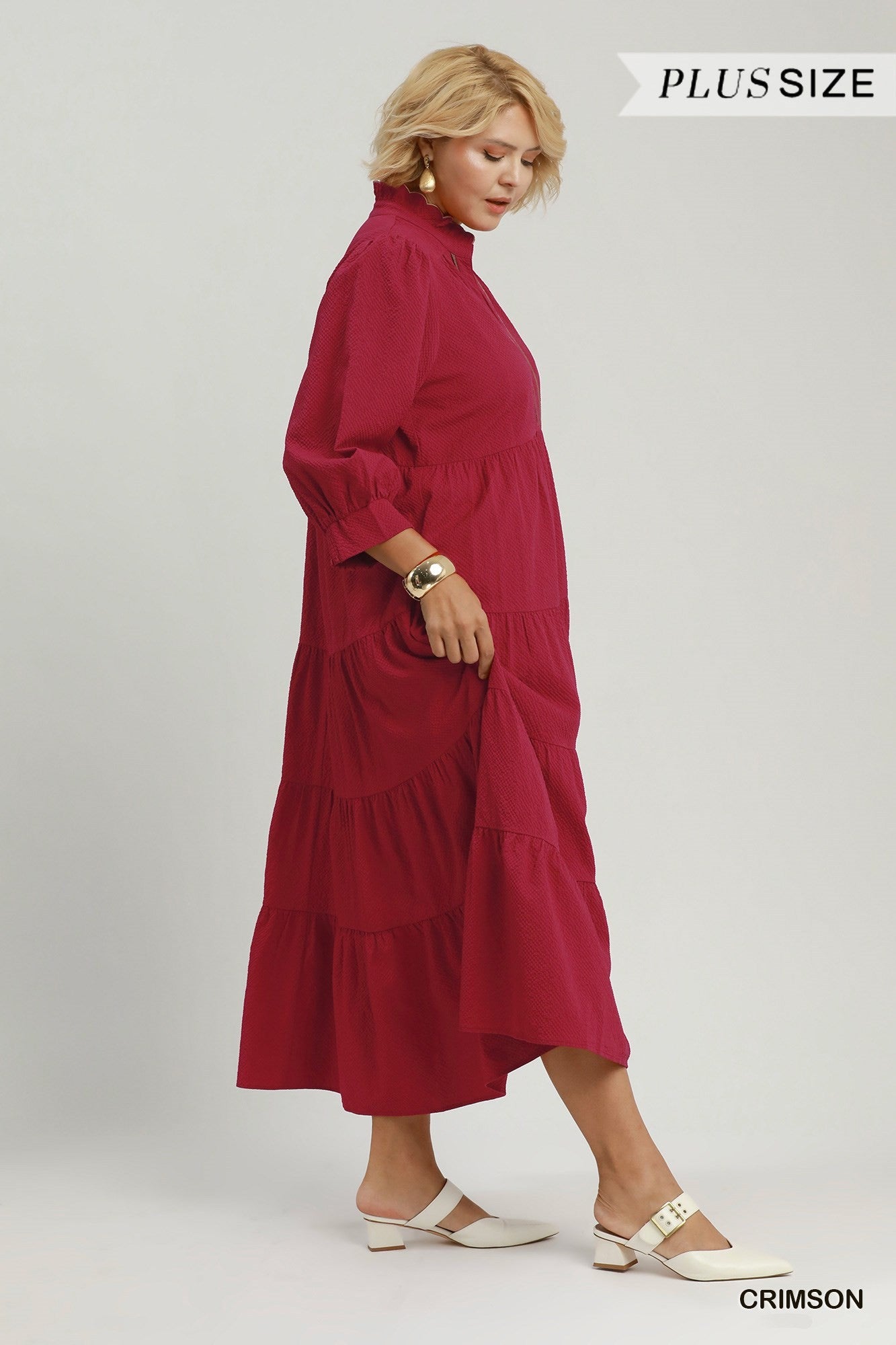 Umgee Seersucker Tiered Maxi Dress Plus Size – Crimson-Curvy/Plus Dresses-Umgee-Deja Nu Boutique, Women's Fashion Boutique in Lampasas, Texas