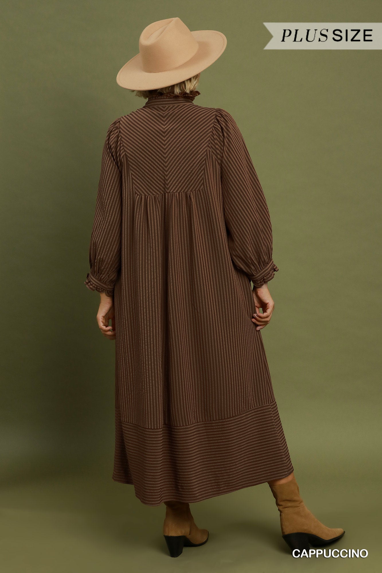 Umgee Striped Seersucker Midi Dress Plus Size – Teal & Cappuccino-Curvy/Plus Dresses-Umgee-Deja Nu Boutique, Women's Fashion Boutique in Lampasas, Texas