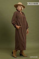 Umgee Striped Seersucker Midi Dress Plus Size – Teal & Cappuccino-Curvy/Plus Dresses-Umgee-Deja Nu Boutique, Women's Fashion Boutique in Lampasas, Texas