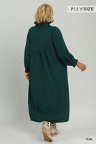 Umgee Striped Seersucker Midi Dress Plus Size – Teal & Cappuccino-Curvy/Plus Dresses-Umgee-Deja Nu Boutique, Women's Fashion Boutique in Lampasas, Texas