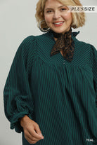 Umgee Striped Seersucker Midi Dress Plus Size – Teal & Cappuccino-Curvy/Plus Dresses-Umgee-Deja Nu Boutique, Women's Fashion Boutique in Lampasas, Texas
