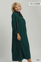 Umgee Striped Seersucker Midi Dress Plus Size – Teal & Cappuccino-Curvy/Plus Dresses-Umgee-Deja Nu Boutique, Women's Fashion Boutique in Lampasas, Texas