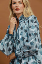 Umgee Teal Mix Abstract Print Ruffle Hem Dress-mini dress-Umgee-Deja Nu Boutique, Women's Fashion Boutique in Lampasas, Texas