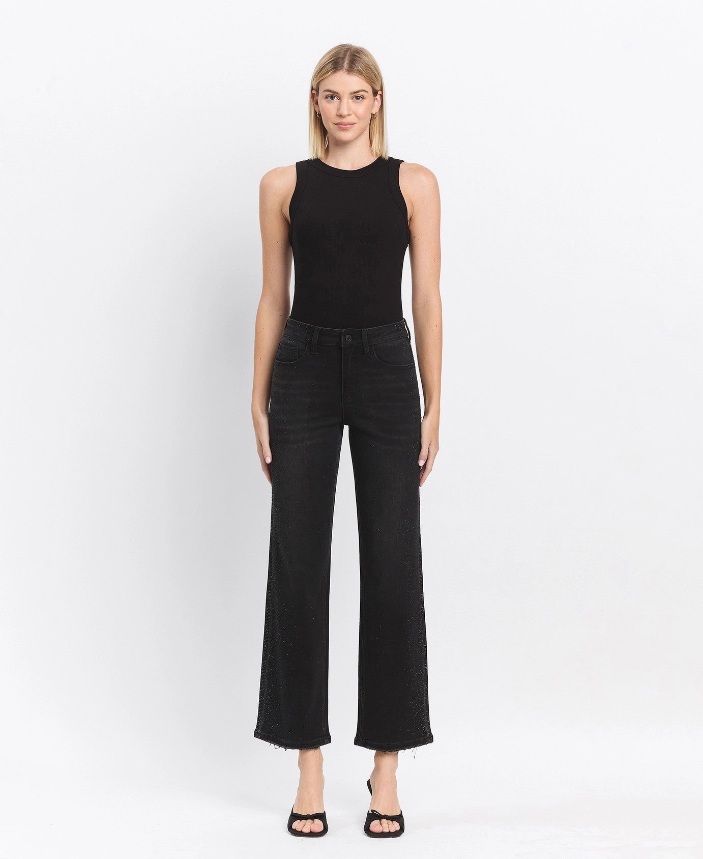 Vervet by Flying Monkey High Rise Rhinestone Detail Slim Wide Jeans in Openness-Jeans-Vervet by Flying Monkey-Deja Nu Boutique, Women's Fashion Boutique in Lampasas, Texas