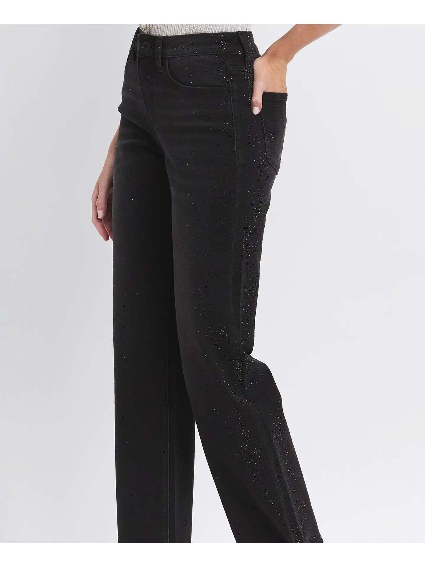 Vervet by Flying Monkey High Rise Rhinestone Detail Slim Wide Jeans in Openness-Jeans-Vervet by Flying Monkey-Deja Nu Boutique, Women's Fashion Boutique in Lampasas, Texas