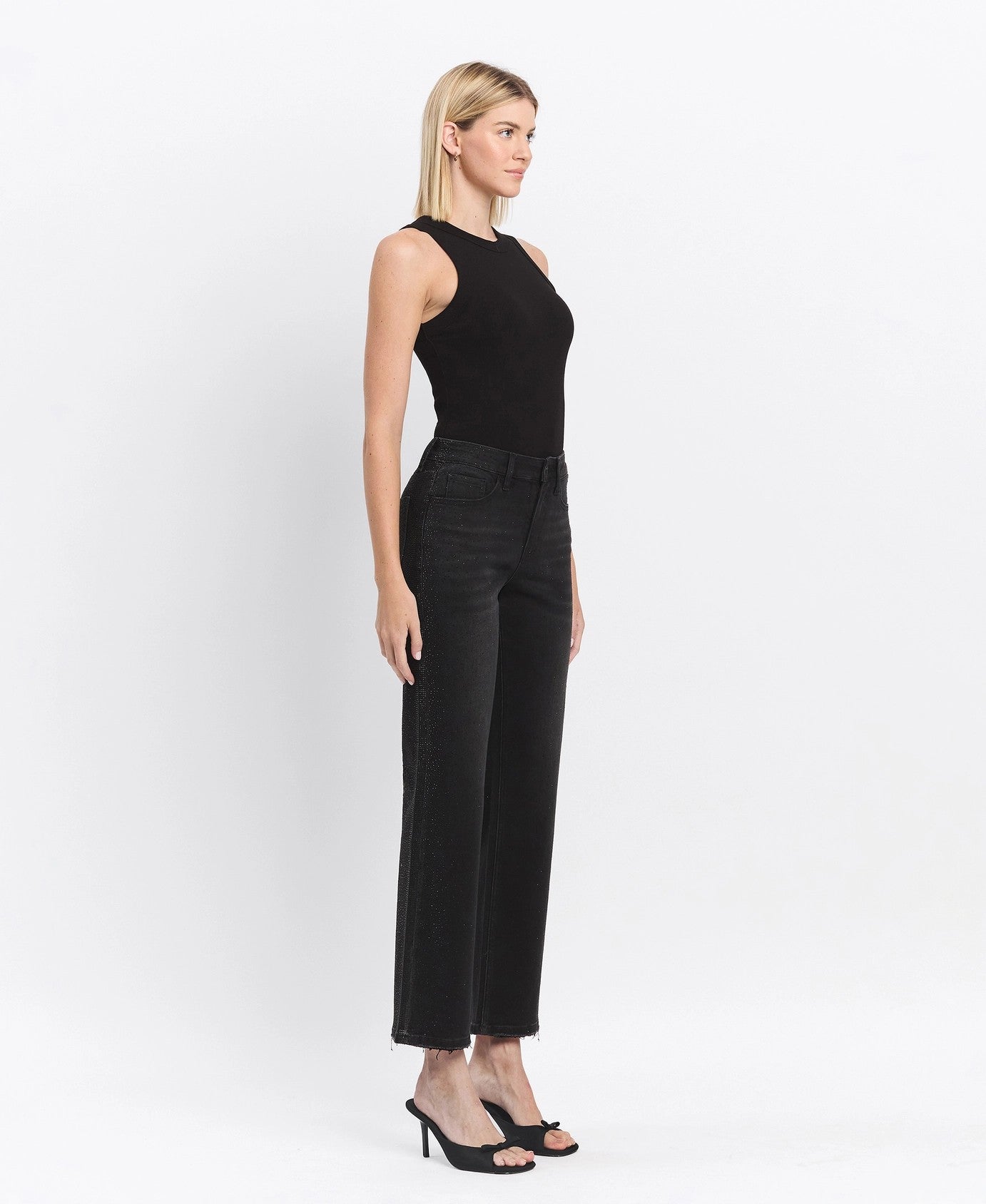 Vervet by Flying Monkey High Rise Rhinestone Detail Slim Wide Jeans in Openness-Jeans-Vervet by Flying Monkey-Deja Nu Boutique, Women's Fashion Boutique in Lampasas, Texas