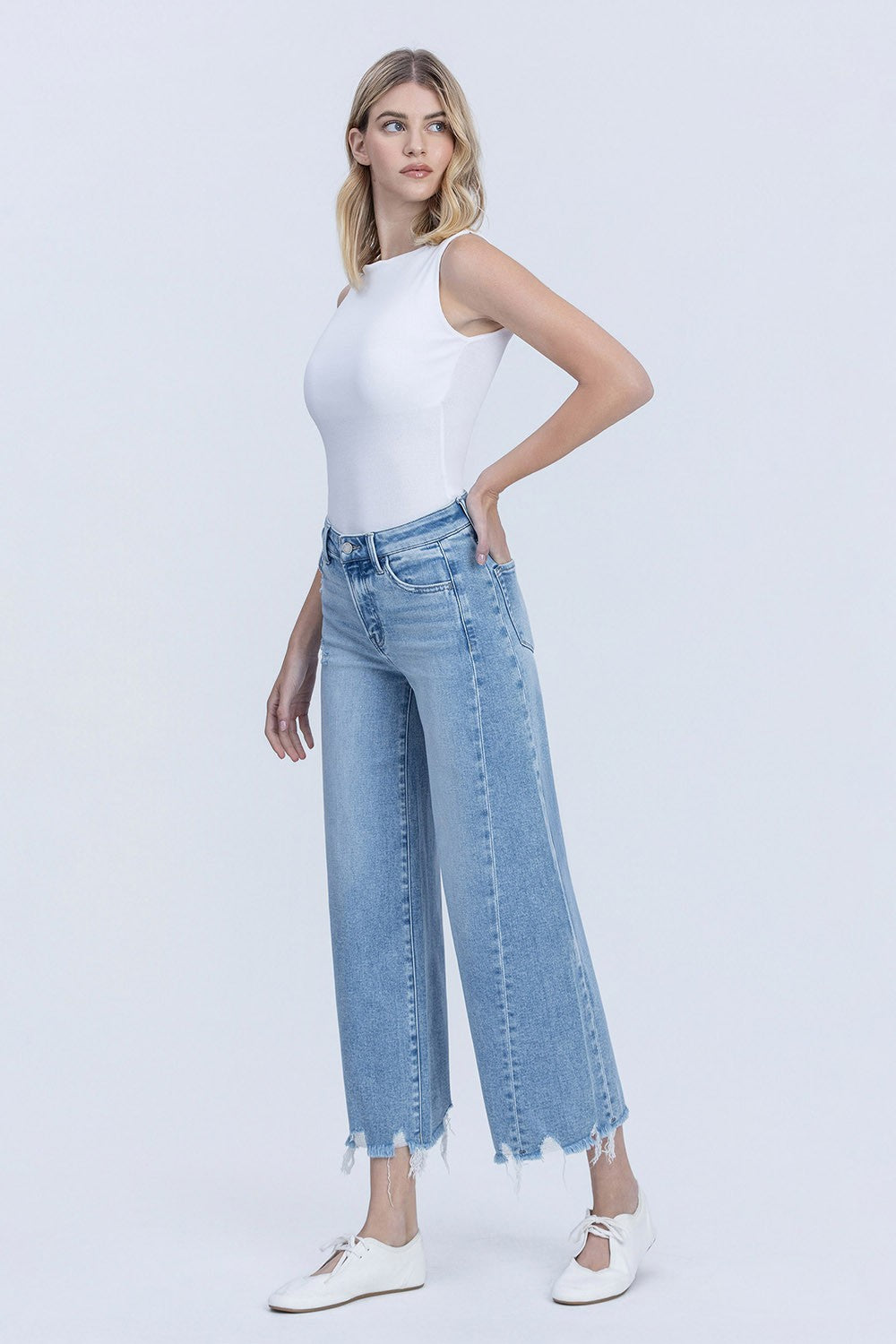 Vervet by Flying Monkey Idyllic High Rise Side Panel Crop Wide Leg Jeans-Jeans-Vervet by Flying Monkey-Deja Nu Boutique, Women's Fashion Boutique in Lampasas, Texas