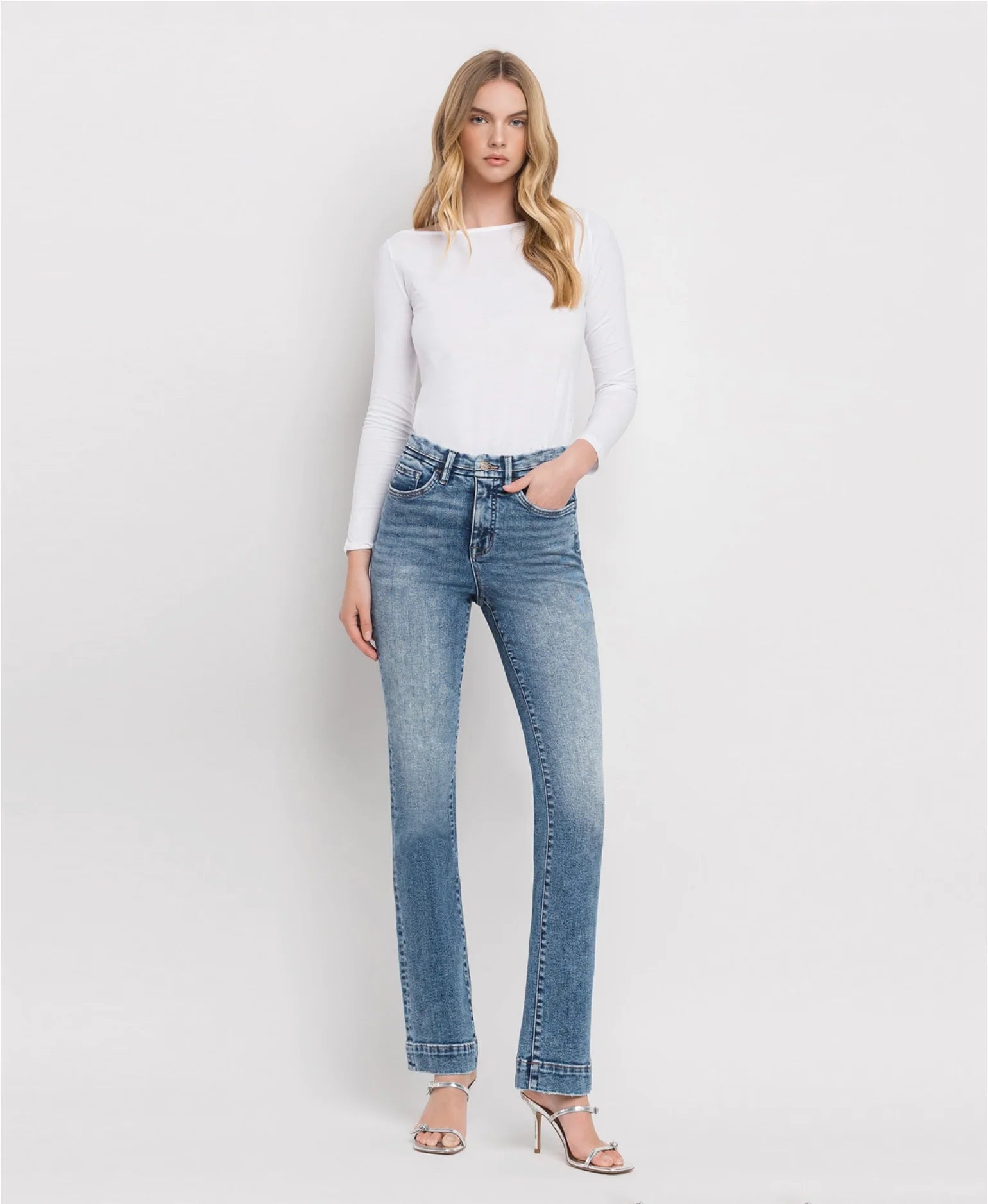 Vervet by Flying Monkey Tummy Control High Rise Trouser Hem Bootcut Jeans – Protegee Wash-Jeans-Vervet by Flying Monkey-Deja Nu Boutique, Women's Fashion Boutique in Lampasas, Texas