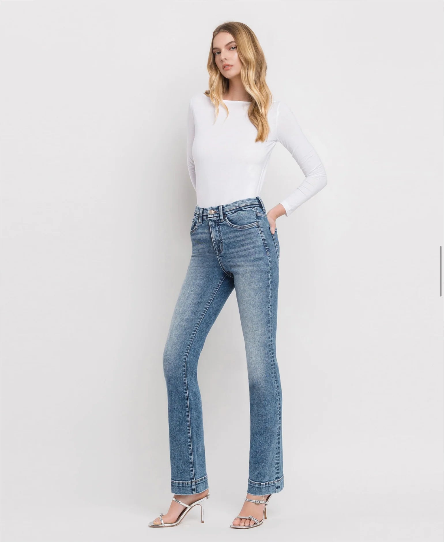 Vervet by Flying Monkey Tummy Control High Rise Trouser Hem Bootcut Jeans – Protegee Wash-Jeans-Vervet by Flying Monkey-Deja Nu Boutique, Women's Fashion Boutique in Lampasas, Texas