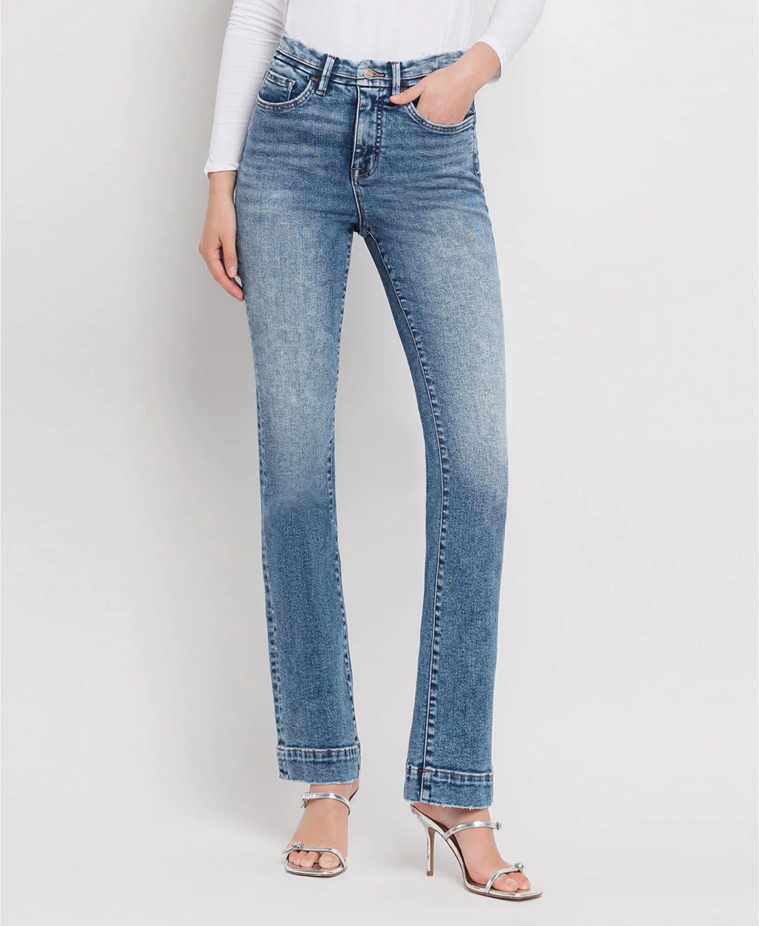 Vervet by Flying Monkey Tummy Control High Rise Trouser Hem Bootcut Jeans – Protegee Wash-Jeans-Vervet by Flying Monkey-Deja Nu Boutique, Women's Fashion Boutique in Lampasas, Texas