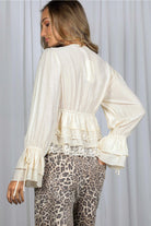 Vine & Love Lace Accent Front Tie Blouse – Cream-Tops-Vine & Love-Deja Nu Boutique, Women's Fashion Boutique in Lampasas, Texas