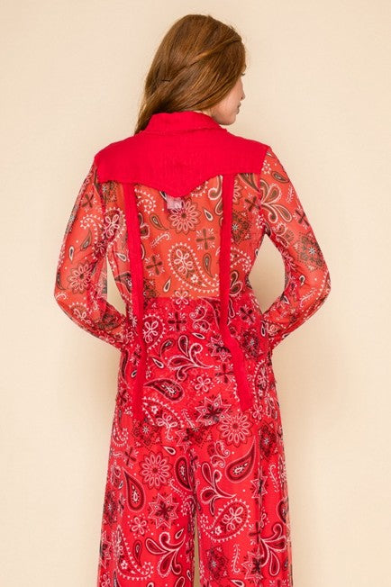 W.A.Y Wonderful & Young Red Bandana Mesh & Linen Shirt/Jacket-shirts-WAY-Deja Nu Boutique, Women's Fashion Boutique in Lampasas, Texas