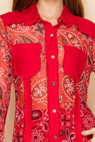 W.A.Y Wonderful & Young Red Bandana Mesh & Linen Shirt/Jacket-shirts-WAY-Deja Nu Boutique, Women's Fashion Boutique in Lampasas, Texas