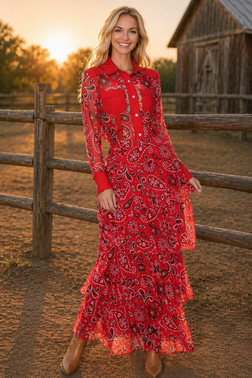 W.A.Y Wonderful & Young Red Bandana Mesh & Linen Shirt/Jacket-shirts-WAY-Deja Nu Boutique, Women's Fashion Boutique in Lampasas, Texas
