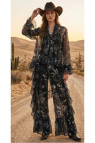 W.A.Y Wonderful & Young Black Bandana Mesh Ruffle 2-Piece Blouse Set-Tops-WAY-Deja Nu Boutique, Women's Fashion Boutique in Lampasas, Texas